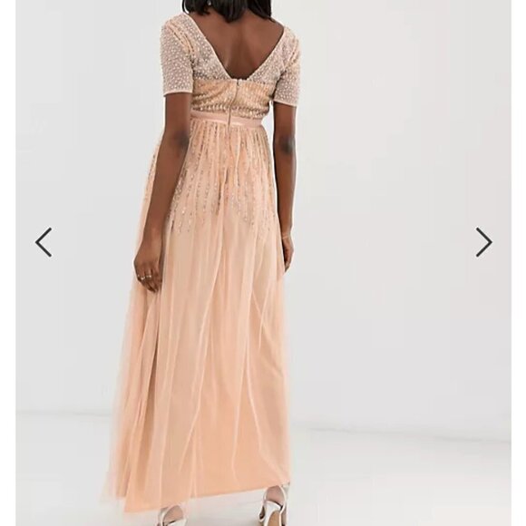 Maya Deluxe Maternity Mesh All Over Scattered Sequin Dress in Soft Peach sz 4 - Picture 2 of 9